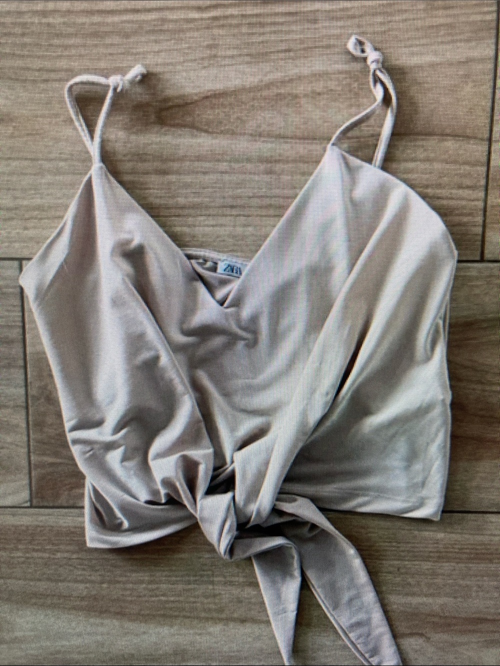 Zara Neutral Tie-Front Spaghetti Strap Crop Cami